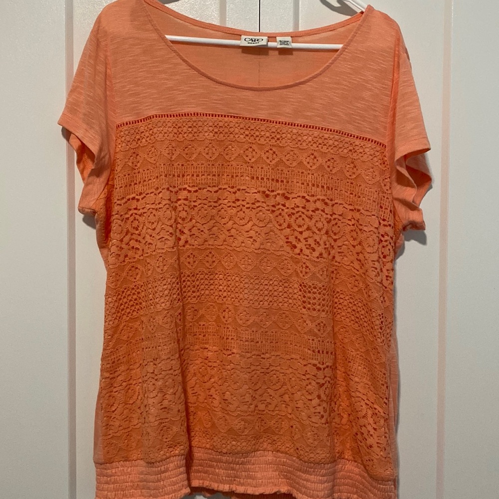 CATO Women’sShort Sleeve Lace / Patchwork look Top |Size 18/20W - Picture 1 of 7